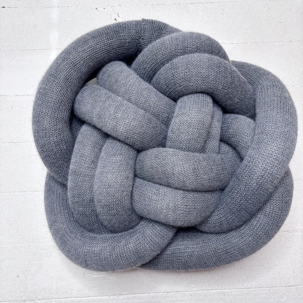 Design House Stockholm Grey Wool Knit Knotted Throw Pillow EUC